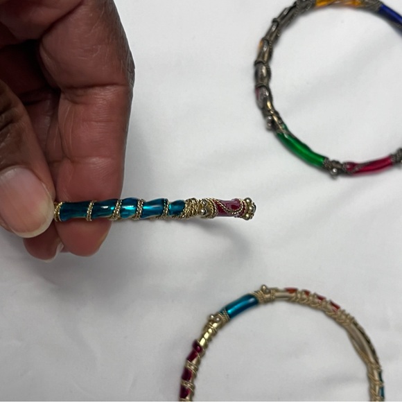 Lot Of Three Gold Tone Textured Rope Design Thin Bangle India Bracelets - Picture 10 of 16